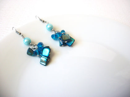 Blue Shell Glass Pearl Earrings 120820