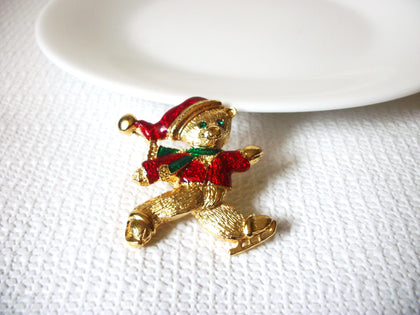 Vintage Rhinestones Teddy Christmas Brooch 40720