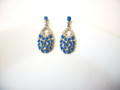 Blue Silver Rhinestone Dangle Earrings 120820