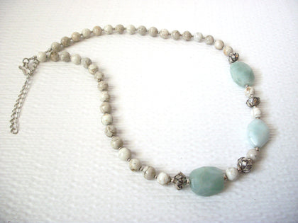 Hand Made White Green Jade Howlite Semi Precious Stone Necklace 121420