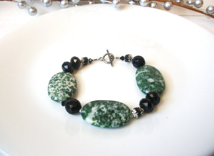 Agate Moss Black Glass Bracelet 120820