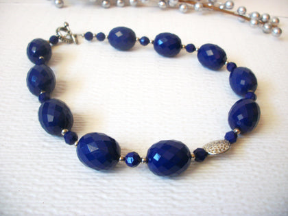 Retro Dark Blue Silver Shorter Length Chunky Necklace 120920