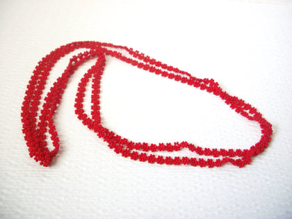 Native American Hand Crafted Red Micro Glass Long Necklace 121420