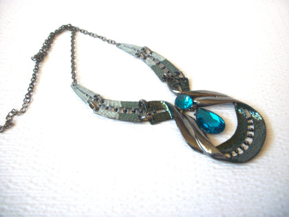 Vintage Brutalist Mad Woman Sage Emerald Rhinestone Necklace 120920