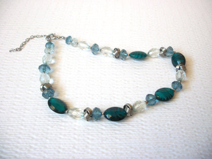 Hand Made Retro Teal Glass Necklace 120920