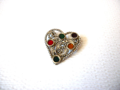 Vintage 1950s Colorful Glass Heart Brooch Pin 120920