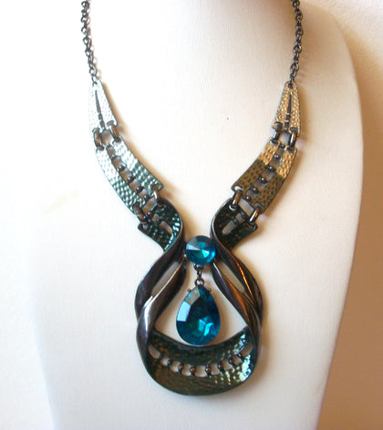 Vintage Brutalist Mad Woman Sage Emerald Rhinestone Necklace 120920