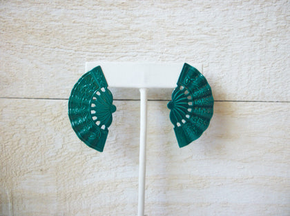 Retro Teal Green Fan Earrings 60420