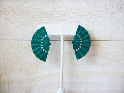 Retro Teal Green Fan Earrings 60420