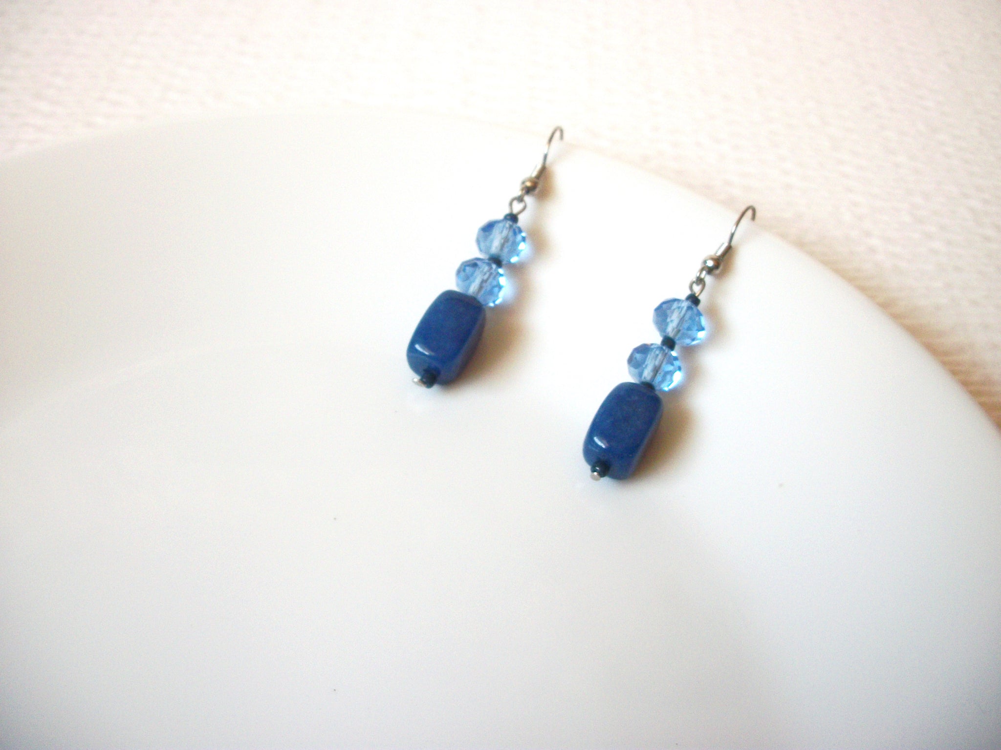 Czech Glass Blue Lucite Dangle Earrings 121020