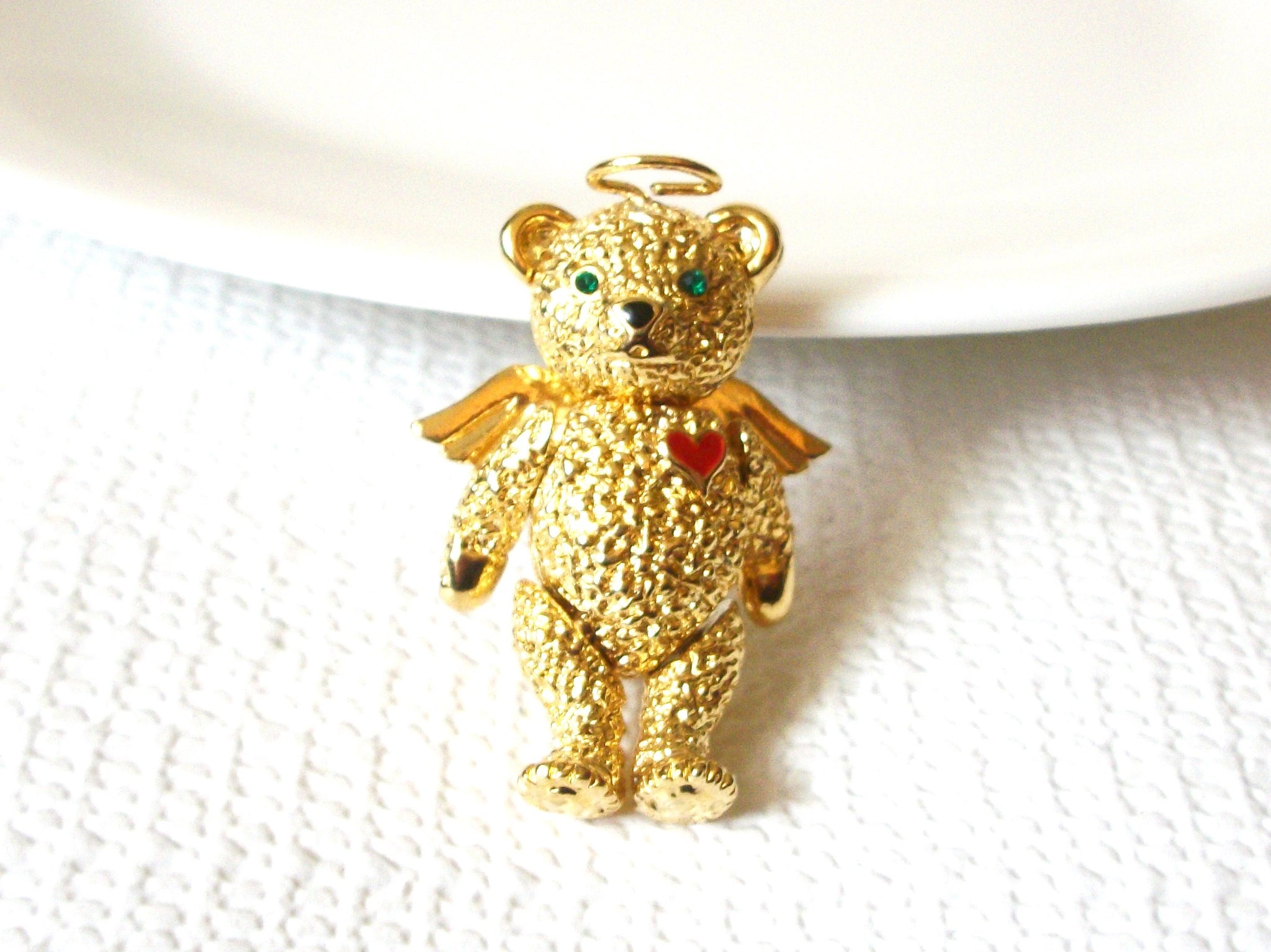 Vintage Signed BATYA Gold Tone Angel Teddy Bear Pendant Pin Brooch Charm 40820