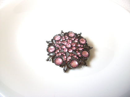 Vintage 1950s Pink Rhinestone Ornate Brooch Pin 121020
