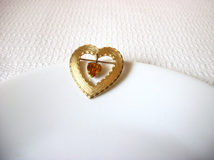 Vintage Amber Rhinestone Heart Brooch 40820