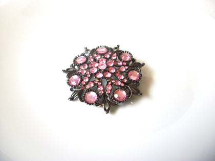 Vintage 1950s Pink Rhinestone Ornate Brooch Pin 121020