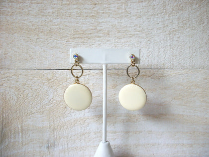 Retro Enameled Cream Gold Rhinestone Earrings 60520