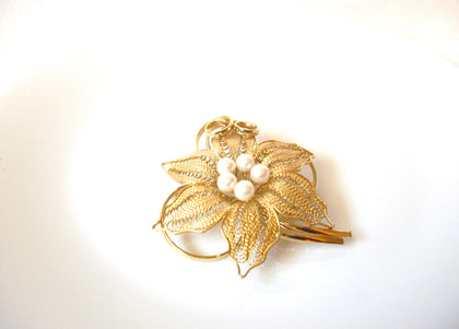 Vintage Larger Filigree Pearl Brooch Pin 121520