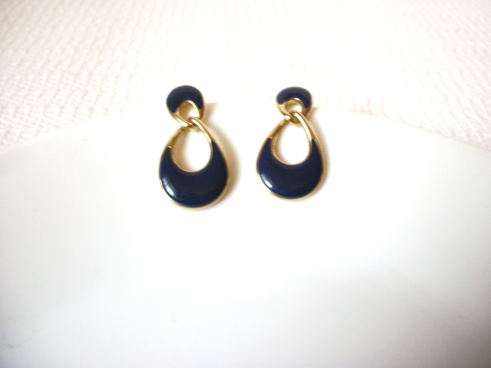 Retro Gold Dark Blue Doorknocker Earrings 40820