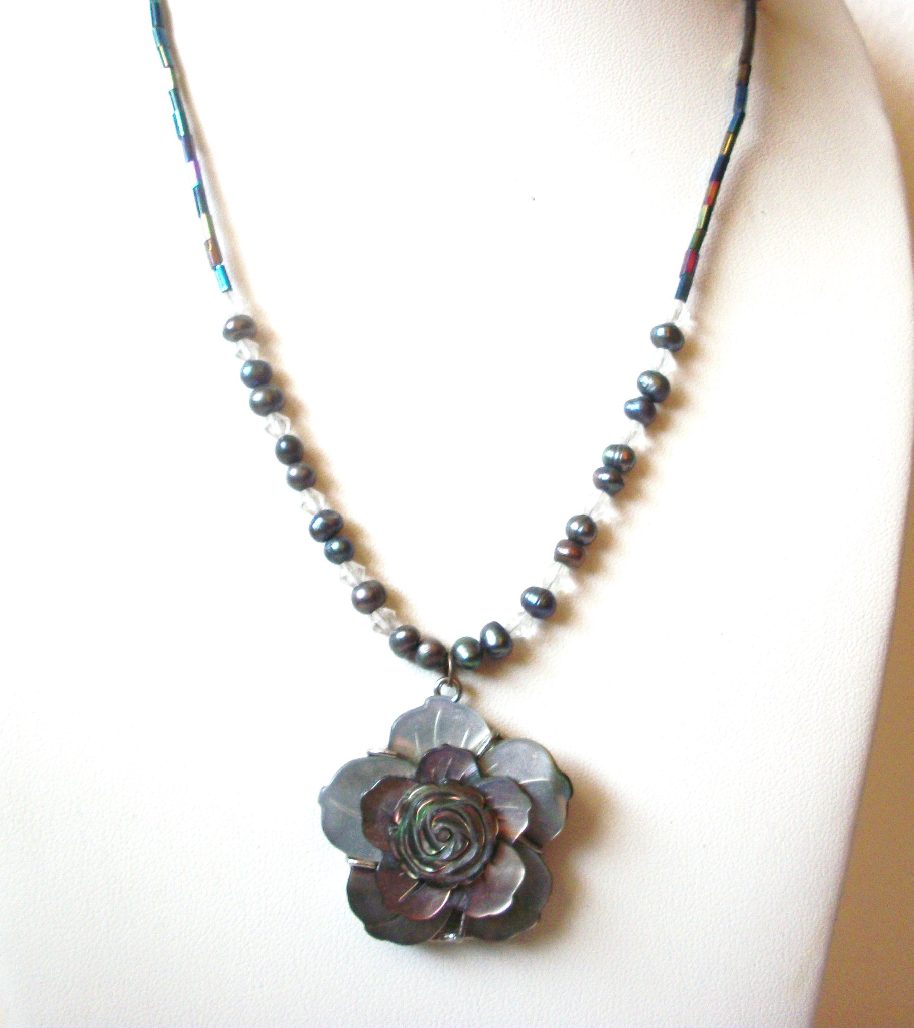 Hand Crafted Paua Abalone Rose Pendant Necklace 121120