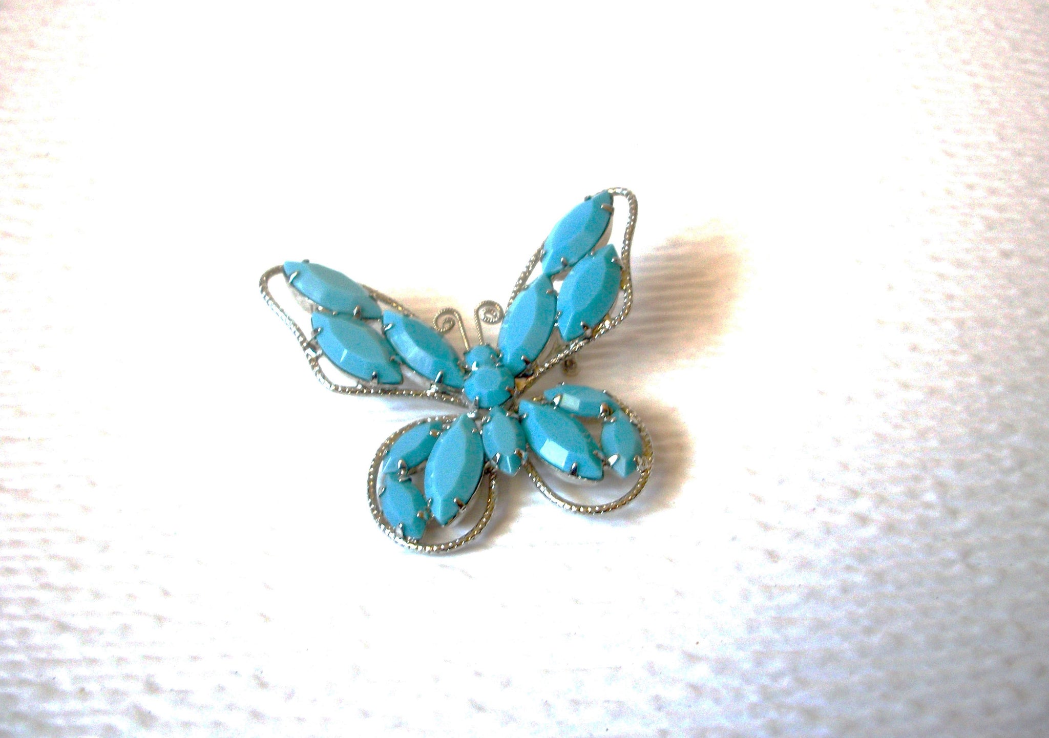 Retro Silver Toned Blue Larger Butterfly Brooch Pin 121420