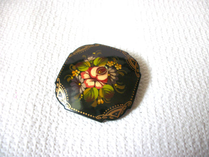 Vintage Russian Signed Lacquered Wood Brooch 40820