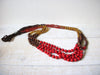 Vintage Red Gold Brown Glass Beads Necklace 60520
