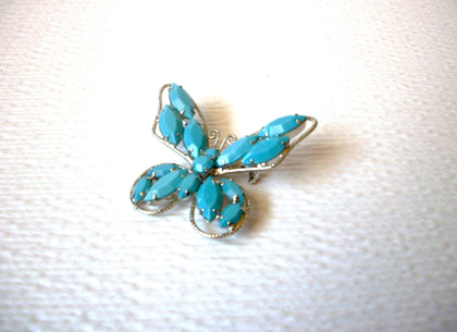 Retro Silver Toned Blue Larger Butterfly Brooch Pin 121420
