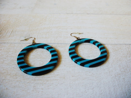 Retro Large Striped Black Blue Earrings 60620