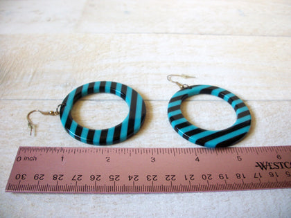 Retro Large Striped Black Blue Earrings 60620
