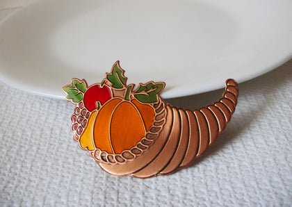 Vintage Copper Enameled Thanksgiving Brooch 40820