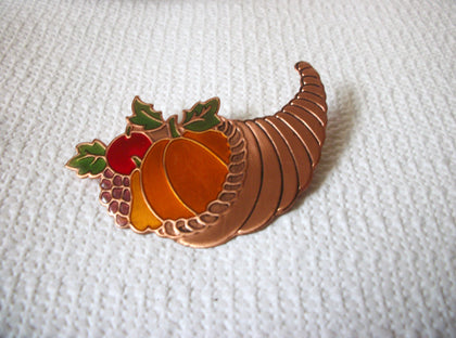 Vintage Copper Enameled Thanksgiving Brooch 40820
