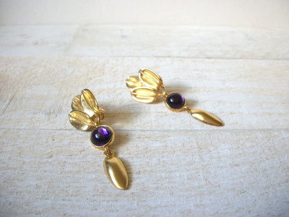 Vintage Gold Purple Glass Earrings 60620