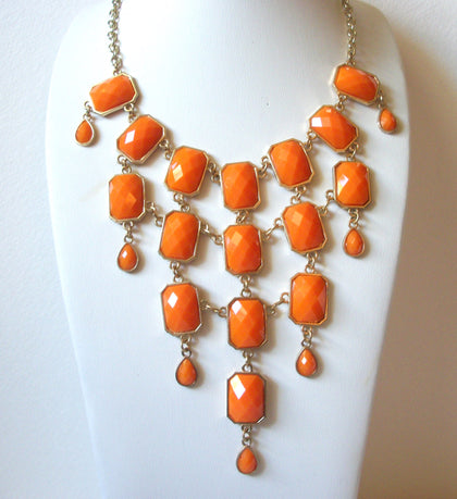 Retro Orange Gold Statement Necklace 60620