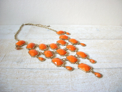 Retro Orange Gold Statement Necklace 60620