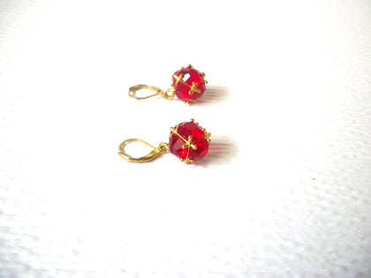 Smaller Vintage 1950s Gold Red Glass Earrings 121120