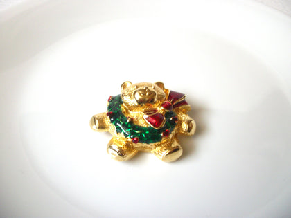 Retro Teddy Bear Christmas Wreath Brooch Pin 121120
