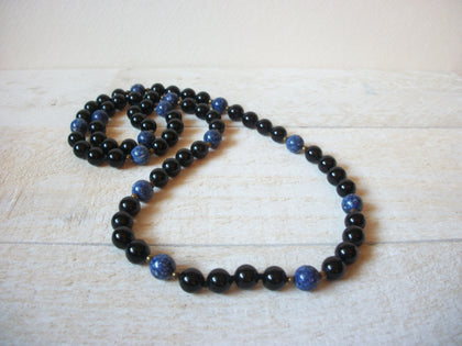 Vintage Black Onyx Blue Lapis Necklace 60620