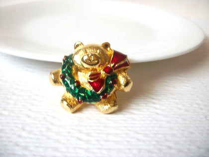 Retro Teddy Bear Christmas Wreath Brooch Pin 121120