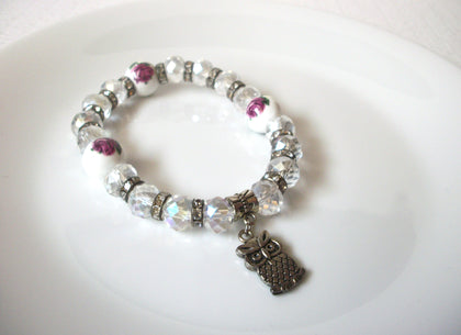 Clear Czech Glass Owl Bracelet 120620