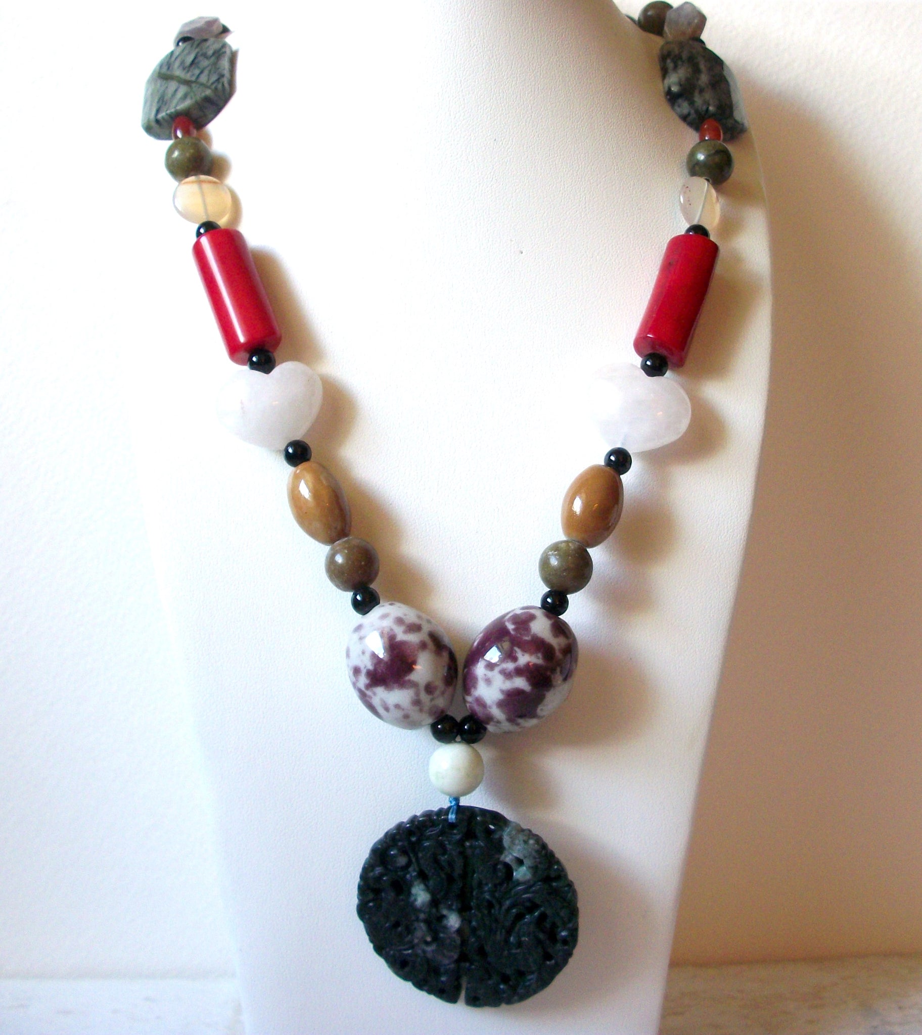 Massive Colorful Stones Glass Pottery Necklace 60620