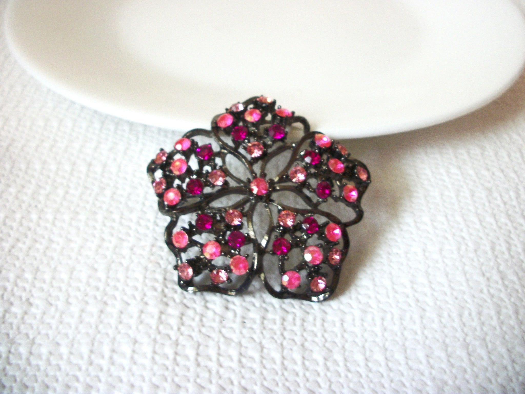 Vintage Pink Rhinestones Flower Brooch 41020