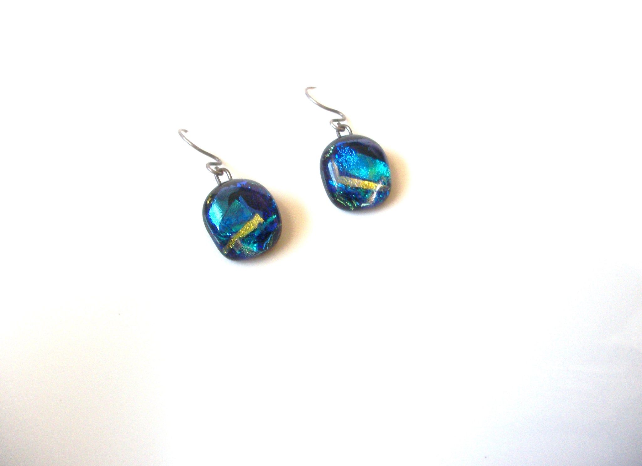 Blue Dichroic Glass Earrings 121520 H