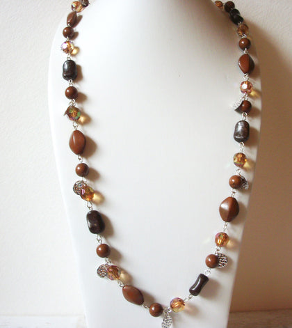Vintage Amber Brown Glass Beads Necklace 60820