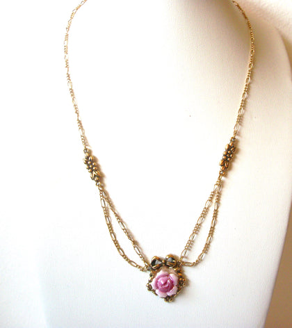 Vintage AVON Porcelain Rose Necklace 121120