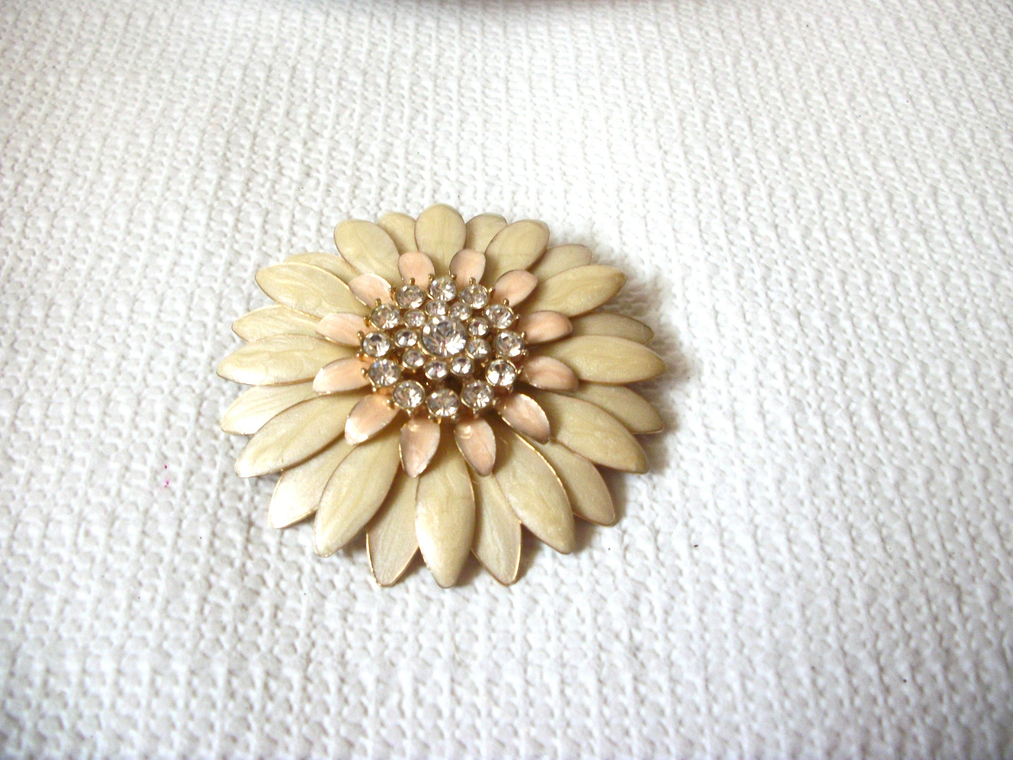 Vintage Large Enameled Rhinestones Flower Brooch 41020