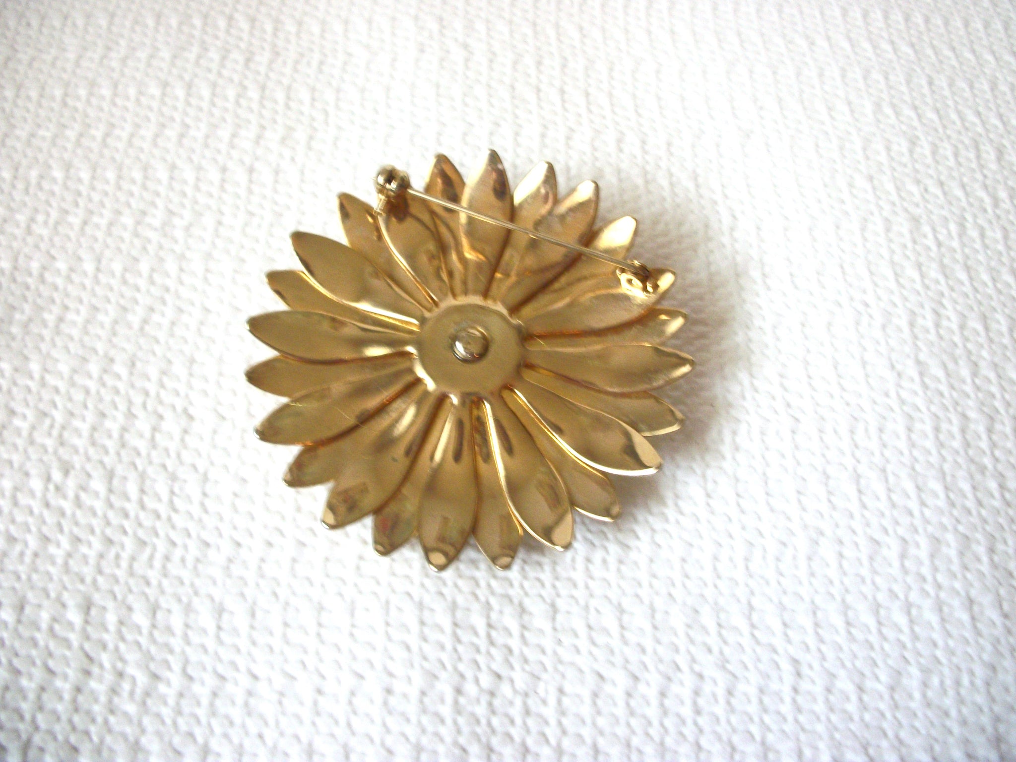 Vintage Large Enameled Rhinestones Flower Brooch 41020