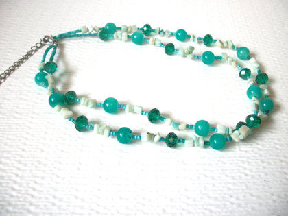 Retro Teal White Glass Stone Necklace 121220