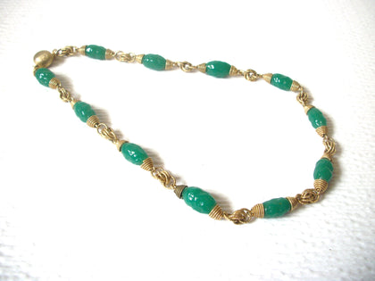 Vintage Gold Green Glass Shorter Length Necklace 121220