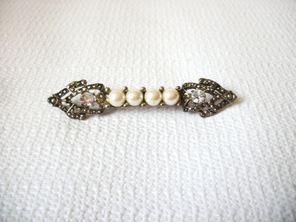 Victorian Pearls Rhinestones Bar Brooch 41020