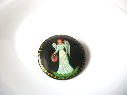 Vintage Russian Signed Lacquered Angel Brooch Pin 121620