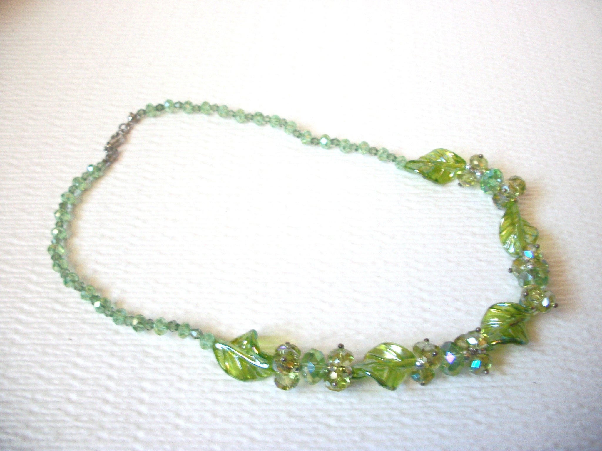 Green Leaves Czech Glass Hand Made Necklace 121320